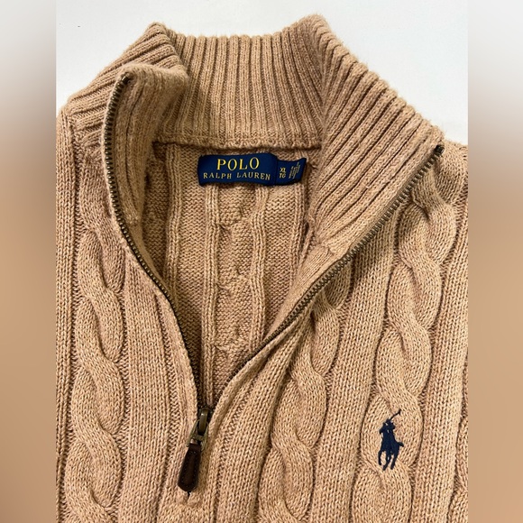 Polo Ralph Lauren Cable Knit Cotton Quarter Zip Sweater Tan Size XL - Picture 4 of 11